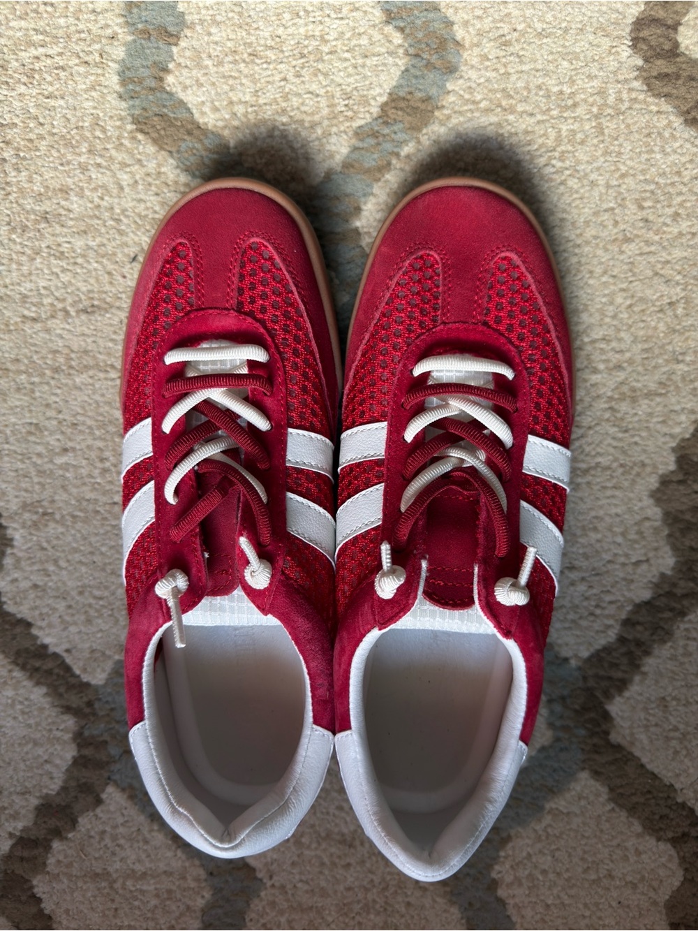 Kids Red Athletic Sneakers with White Stripes